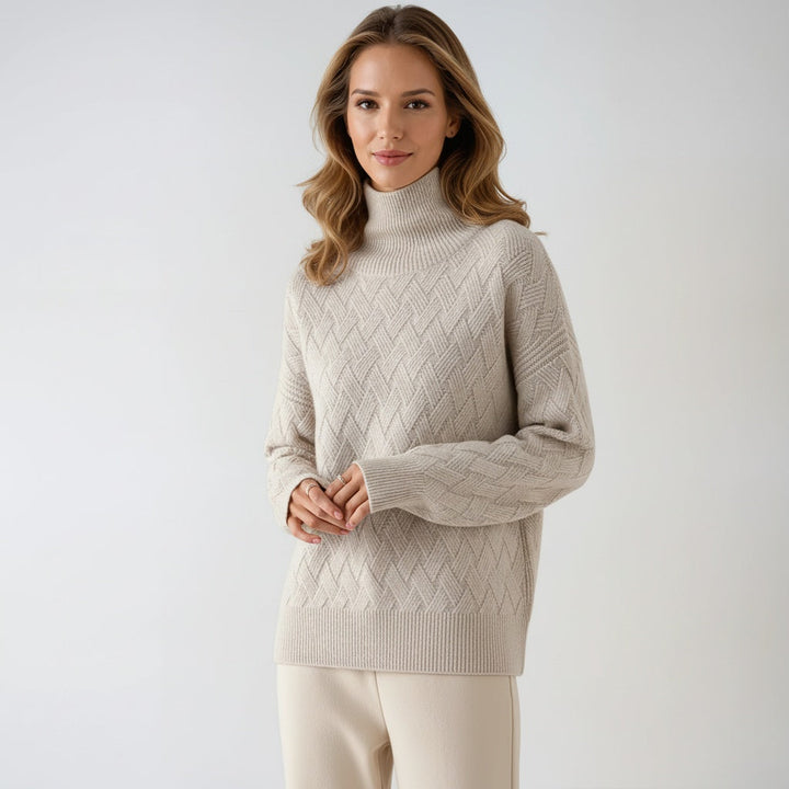 Sofie Pulover cu Guler Înalt pentru Femei – Pulover Tricotat Elegant cu Model Rafinat