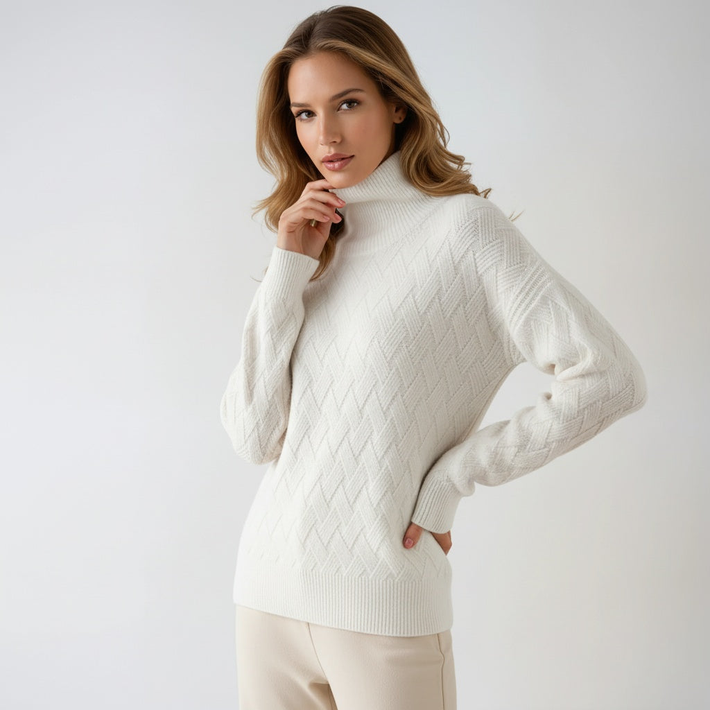 Sofie Pulover cu Guler Înalt pentru Femei – Pulover Tricotat Elegant cu Model Rafinat