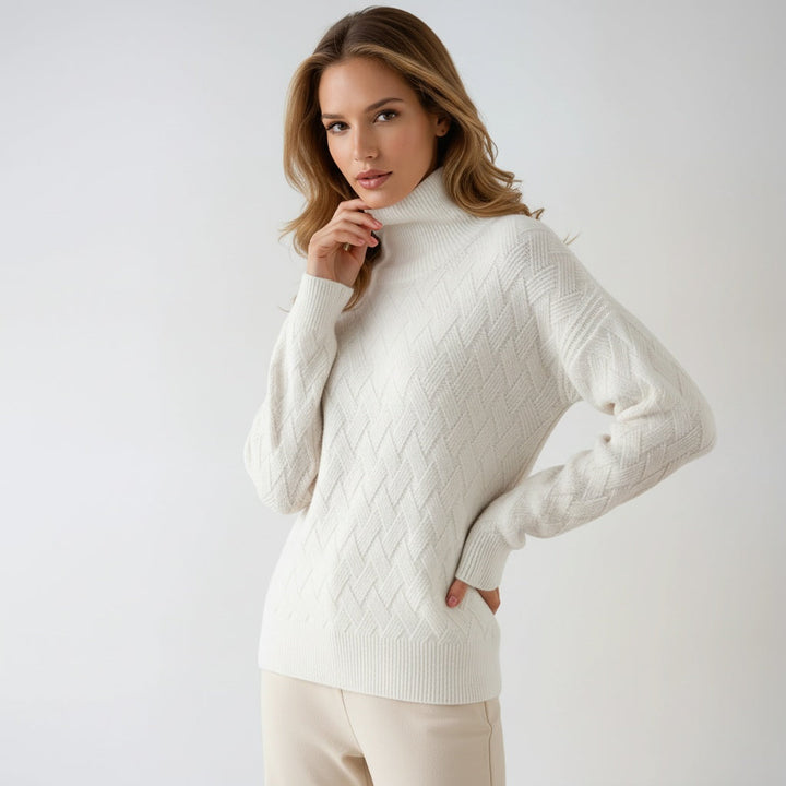 Sofie Pulover cu Guler Înalt pentru Femei – Pulover Tricotat Elegant cu Model Rafinat