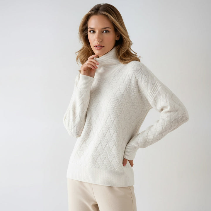 Sofie Pulover cu Guler Înalt pentru Femei – Pulover Tricotat Elegant cu Model Rafinat