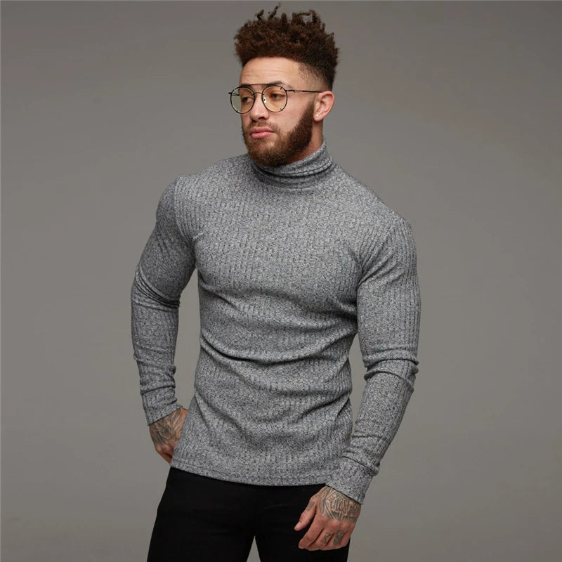 Jemily Maglione Uomo a Collo Alto – Pullover a Coste Elasticizzato Slim Fit Elegante