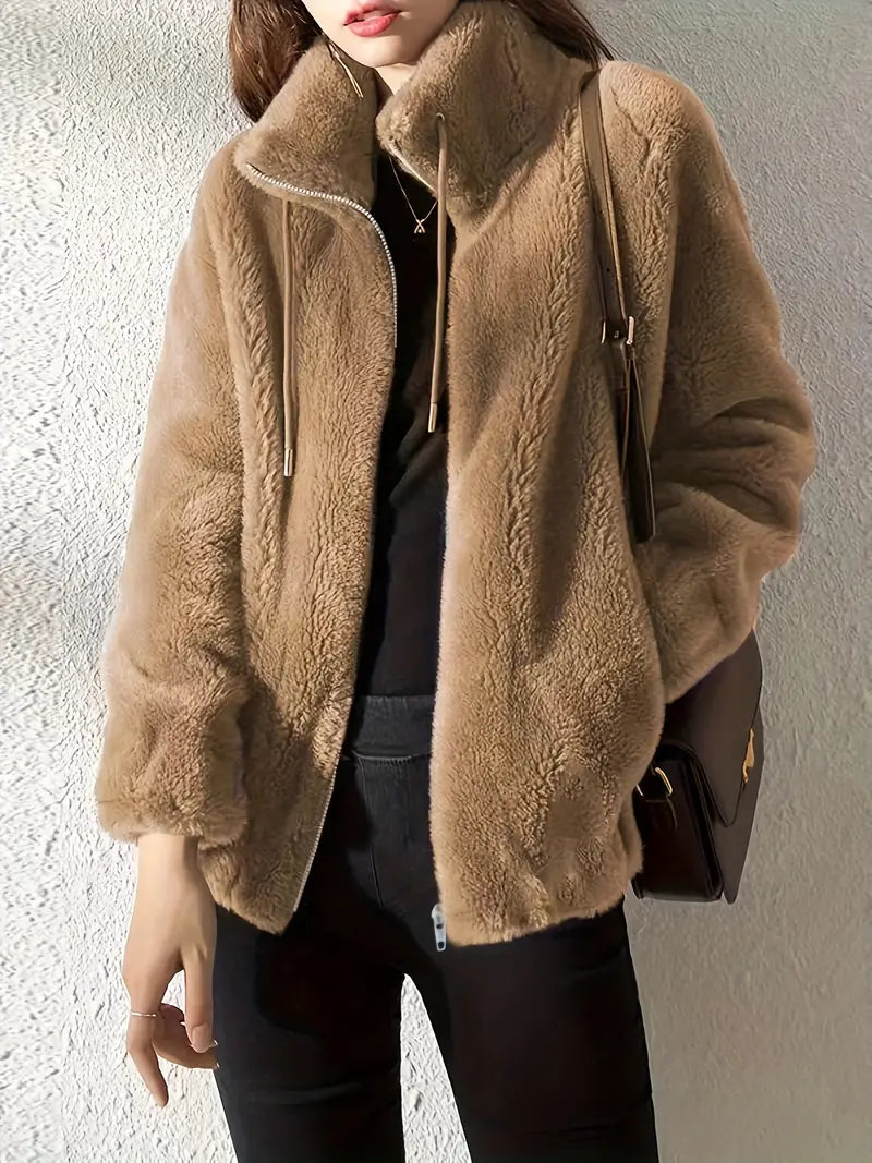Aimee Giacca Teddy Donna – Cappotto Morbido con Collo Alto e Chiusura con Zip
