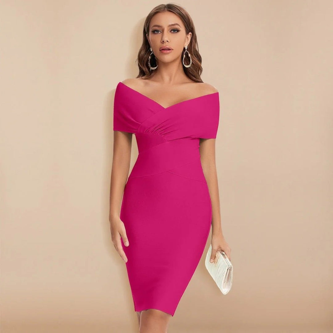Rochie elegantă mulată cu mâneci scurte pentru femei | Midi