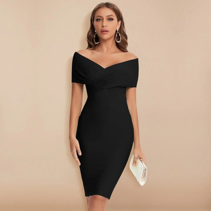 Rochie elegantă mulată cu mâneci scurte pentru femei | Midi