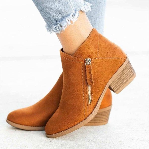 Damen Leder Stiefeletten | Reißverschluss Detail