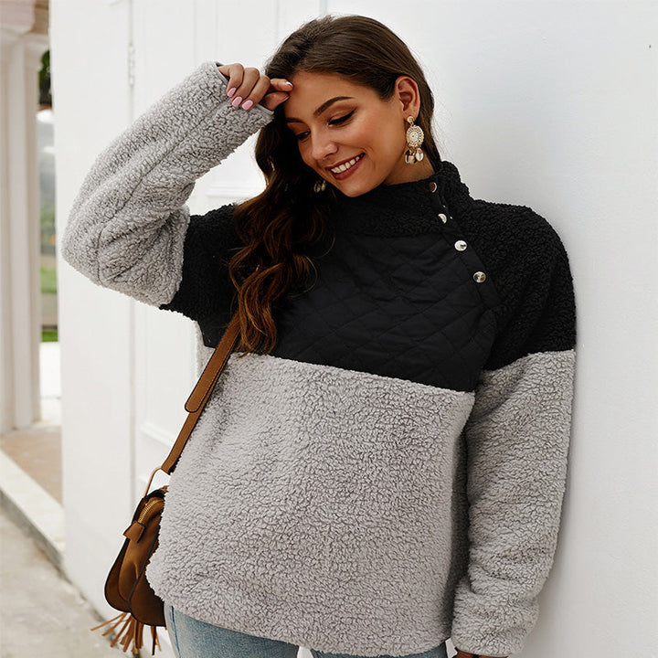 Mercy Maglione Fleece Dame – Vinterpullover Color Block med Høj Krave og Relaxed Pasform