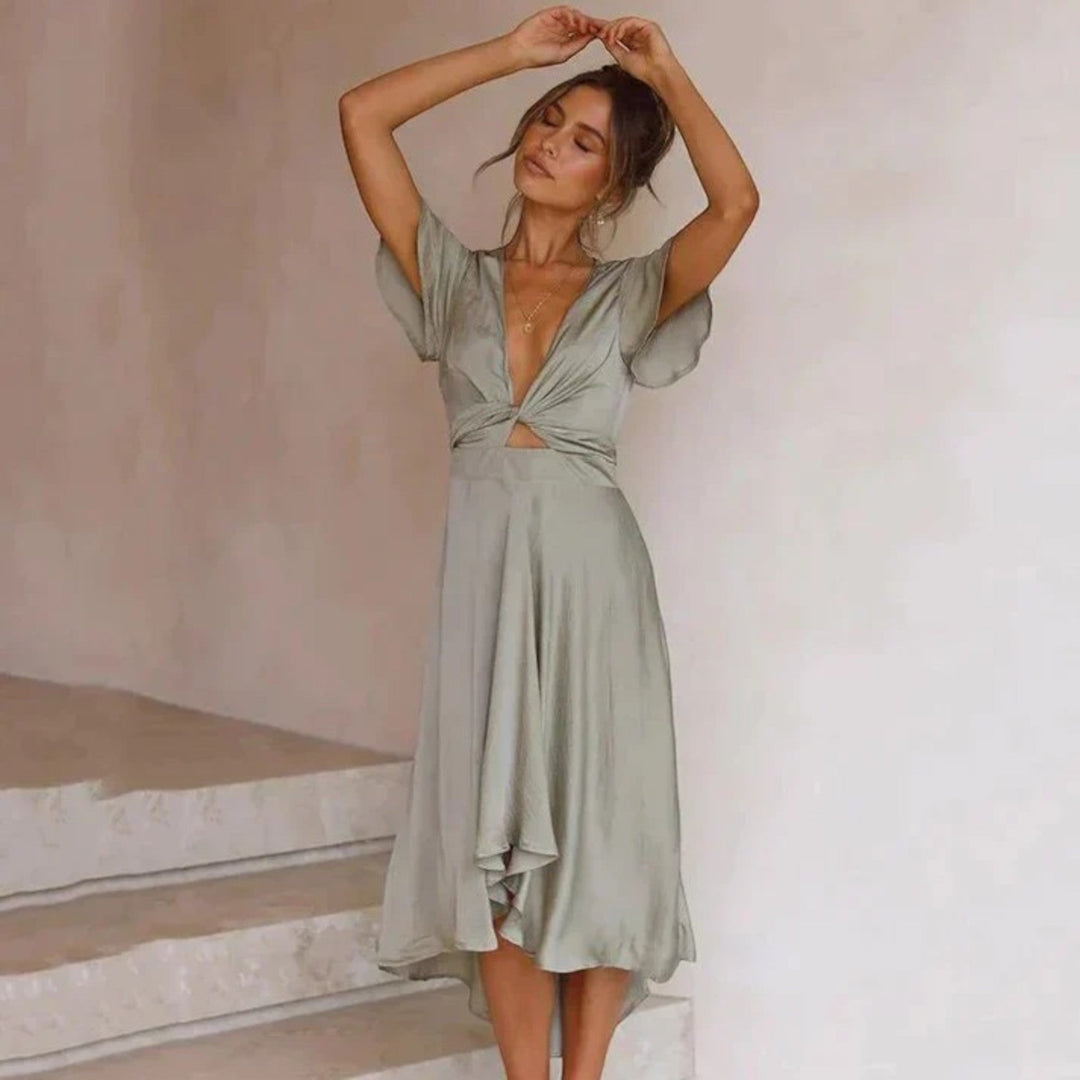 Claire | Rochie de vară cu partea superioară împletită pentru femei | Mânecă scurtă