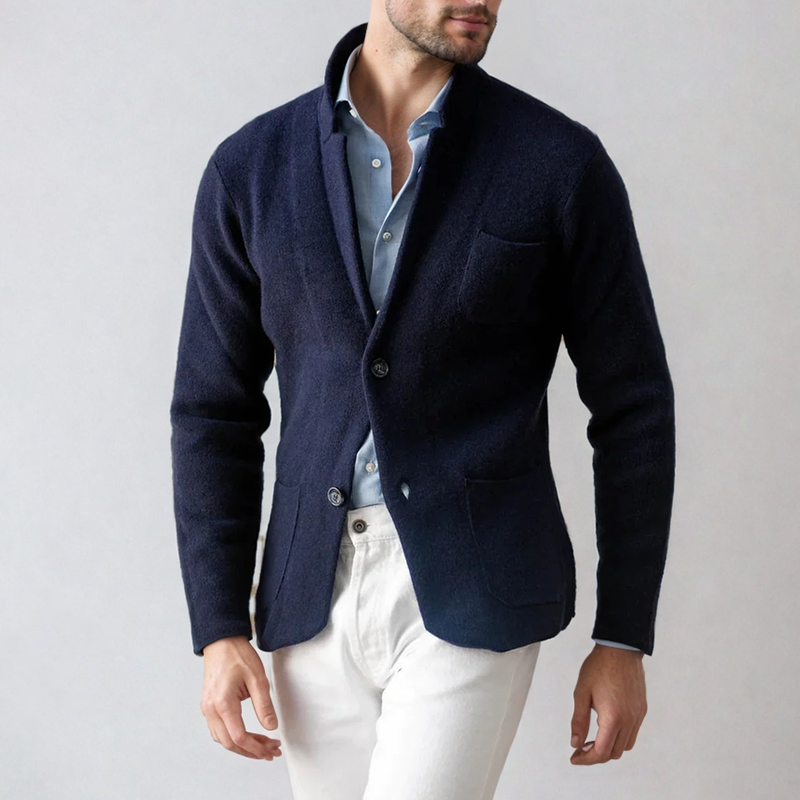 Sacou tricotat Luke pentru bărbați, croială slim fit – jachetă elegantă din tricot cu închidere cu doi nasturi