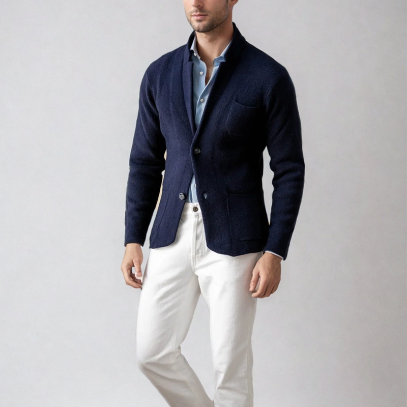 Sacou tricotat Luke pentru bărbați, croială slim fit – jachetă elegantă din tricot cu închidere cu doi nasturi