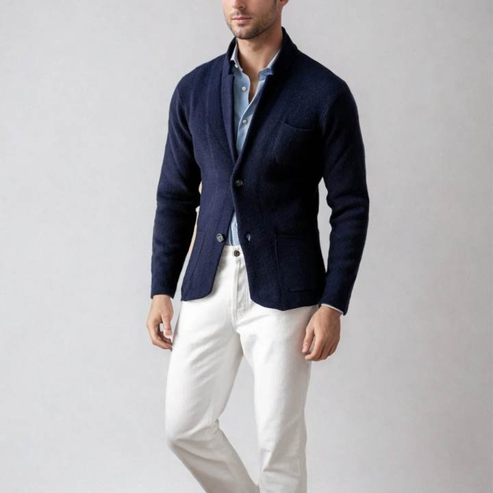 Sacou tricotat Luke pentru bărbați, croială slim fit – jachetă elegantă din tricot cu închidere cu doi nasturi