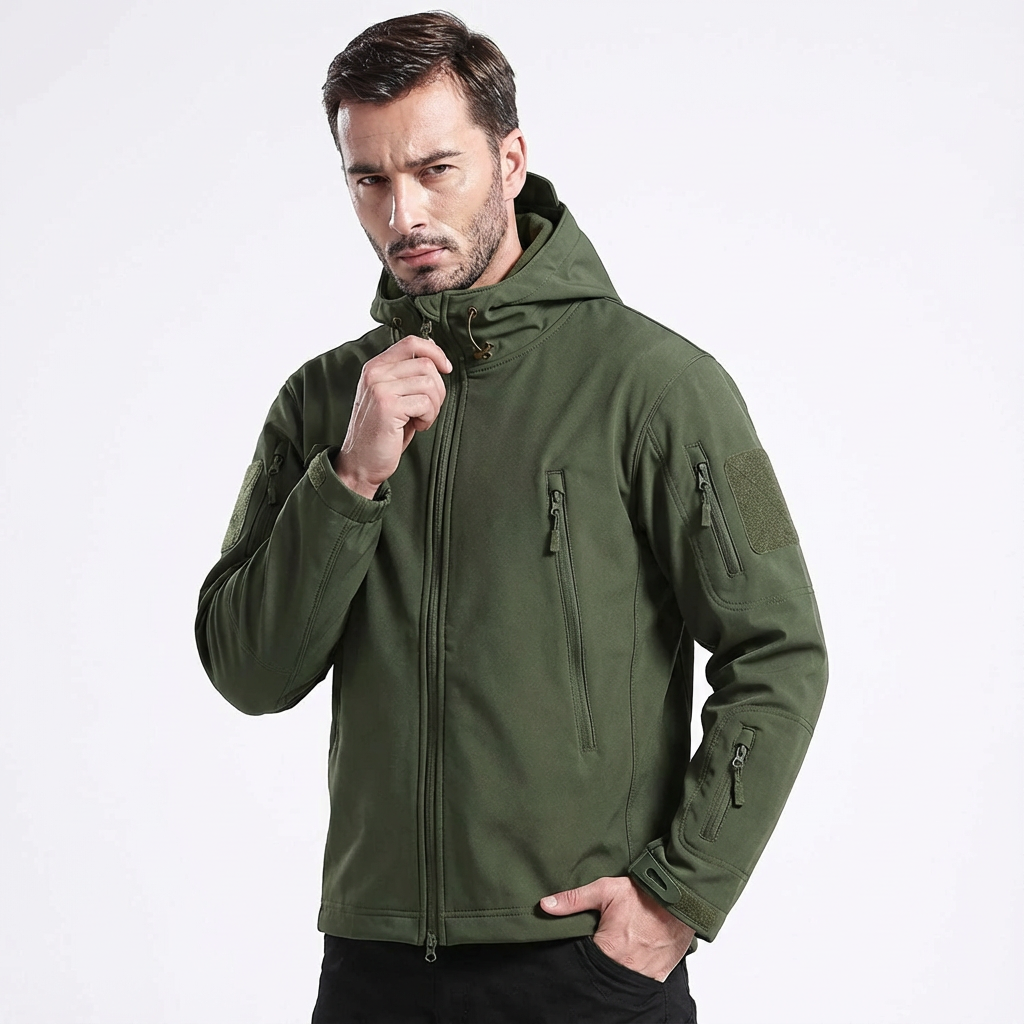 Darius Giacca Militare Uomo – Nepromokavá a Větruodolná Softshell Bunda s Taktickou Kapucí