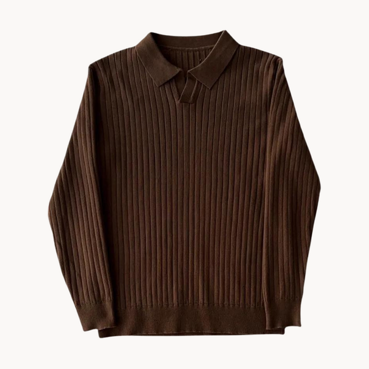 Seth Polo Knit Uomo Slim Fit – Maglia a Coste con Collo Aperto e Tessuto Elasticizzato