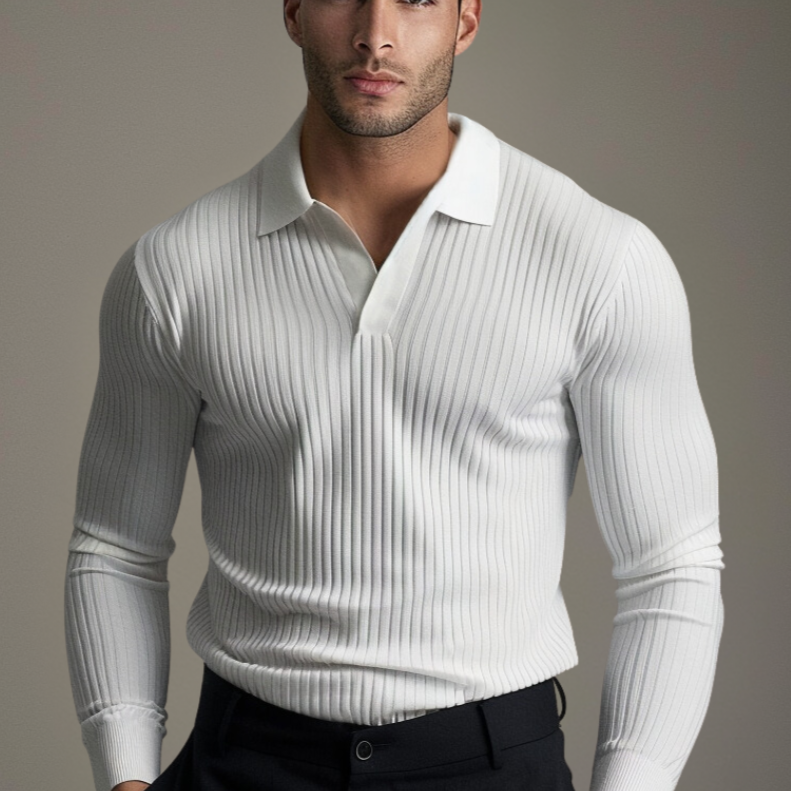 Seth Polo Knit Uomo Slim Fit – Maglia a Coste con Collo Aperto e Tessuto Elasticizzato