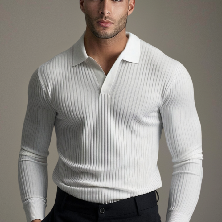 Seth Polo Knit Uomo Slim Fit – Maglia a Coste con Collo Aperto e Tessuto Elasticizzato