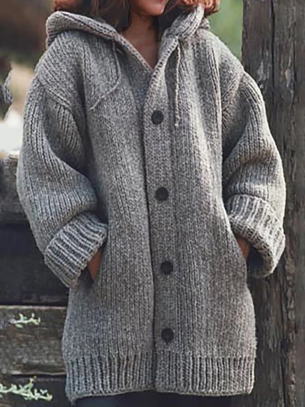 Long Women's Cardigan With Hood | With Buttons