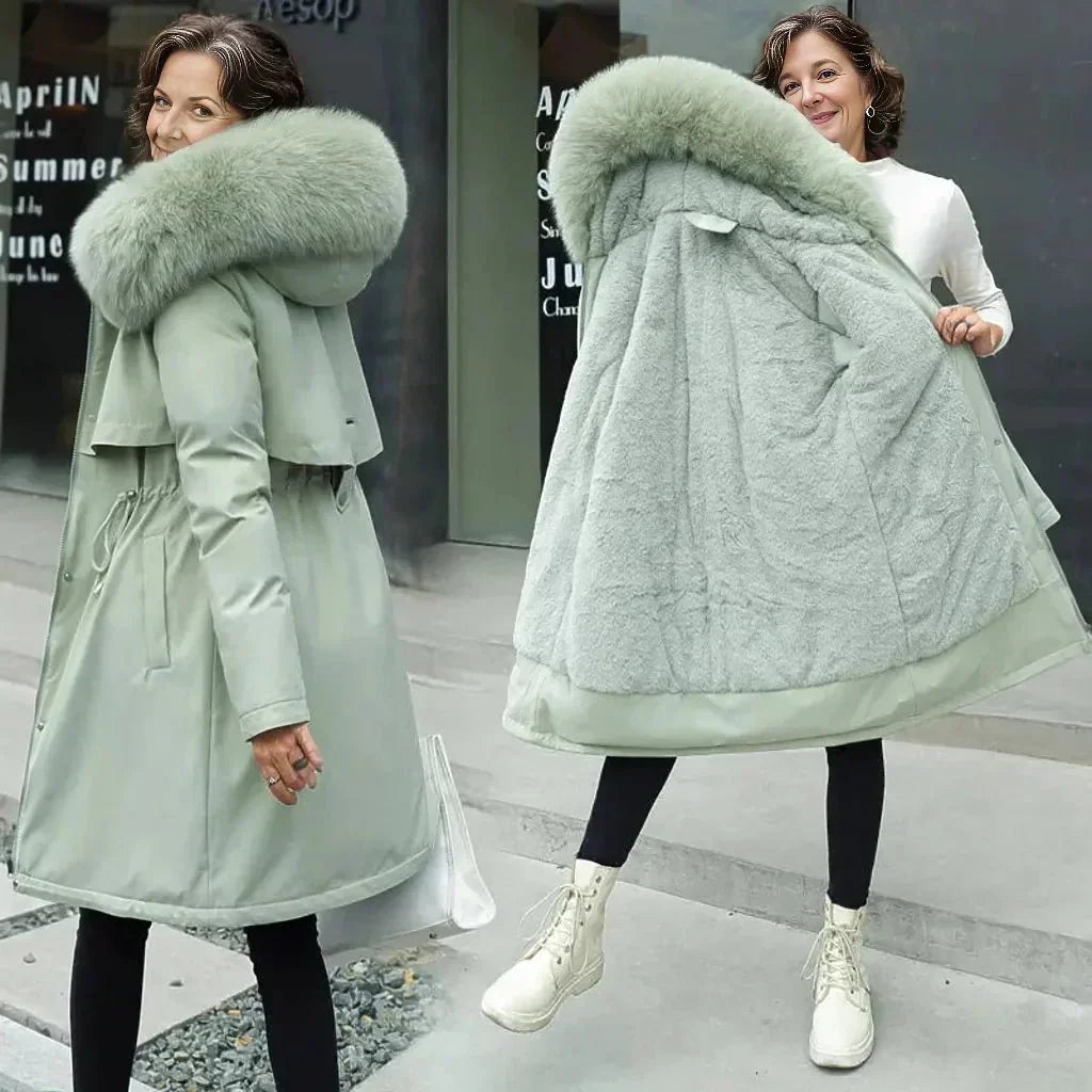 Lesly zimní parka pro ženy – elegantní bunda s límcem z ekologické kožešiny a teplou podšívkou