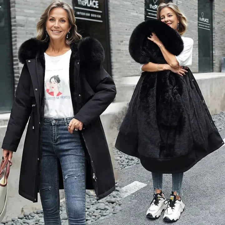 Lesly zimní parka pro ženy – elegantní bunda s límcem z ekologické kožešiny a teplou podšívkou