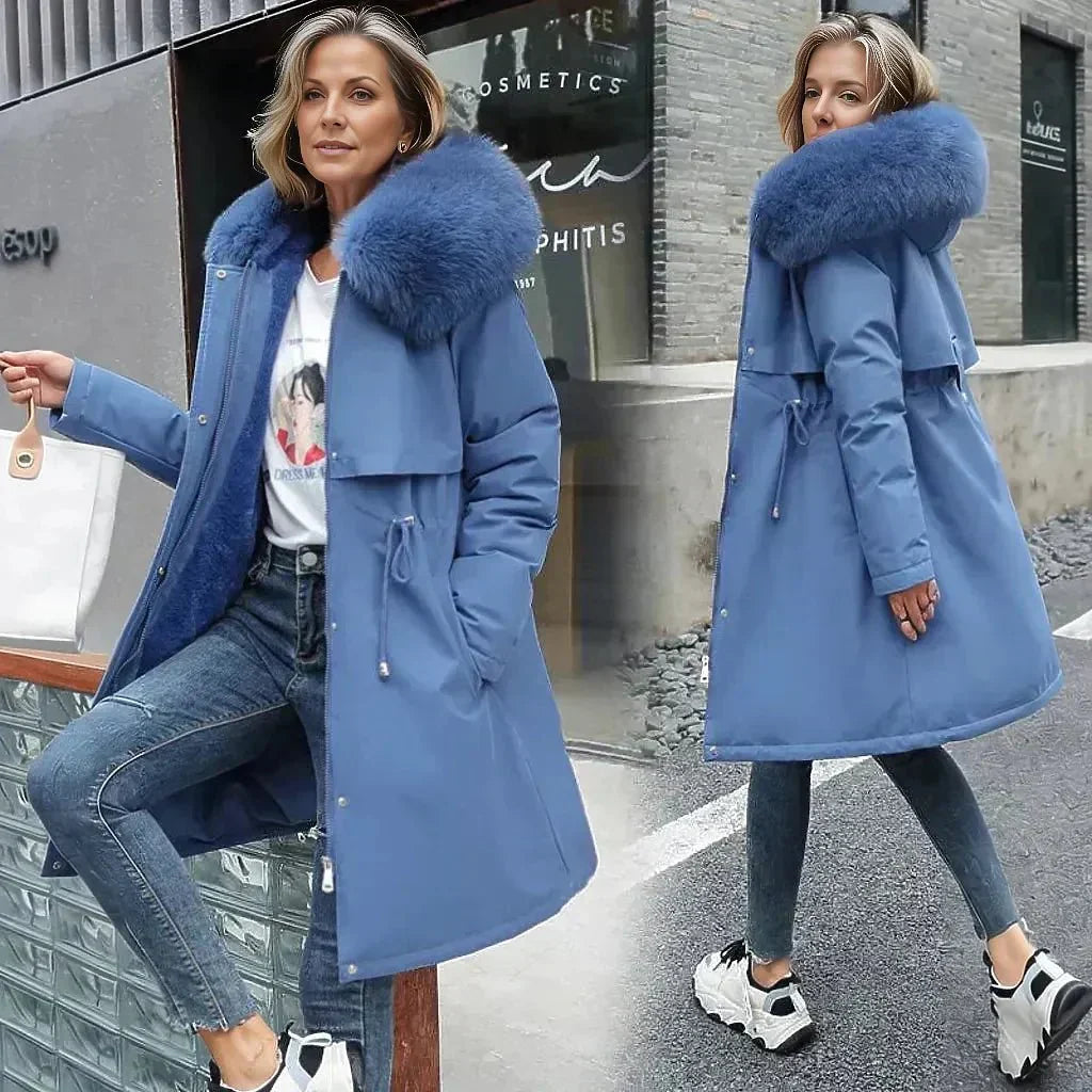 Lesly zimní parka pro ženy – elegantní bunda s límcem z ekologické kožešiny a teplou podšívkou