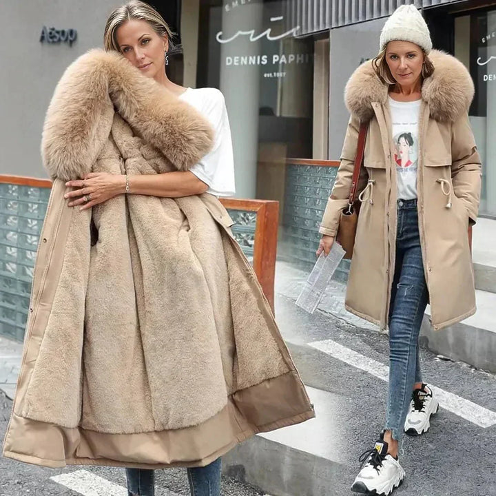 Lesly zimní parka pro ženy – elegantní bunda s límcem z ekologické kožešiny a teplou podšívkou