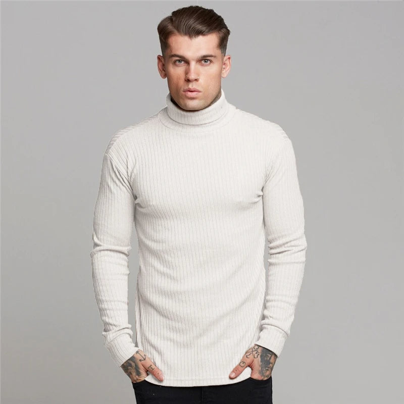Jemily Maglione Uomo a Collo Alto – Pullover a Coste Elasticizzato Slim Fit Elegante