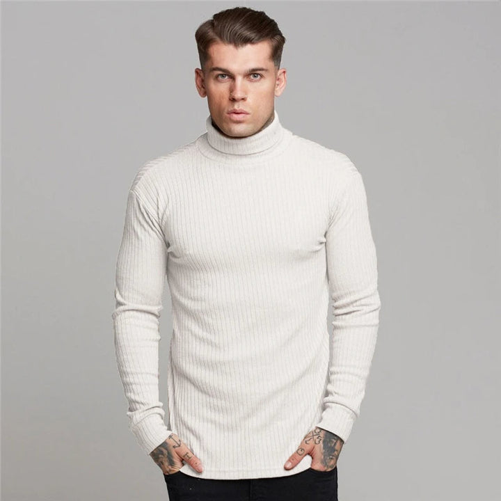 Jemily Maglione Uomo a Collo Alto – Pullover a Coste Elasticizzato Slim Fit Elegante