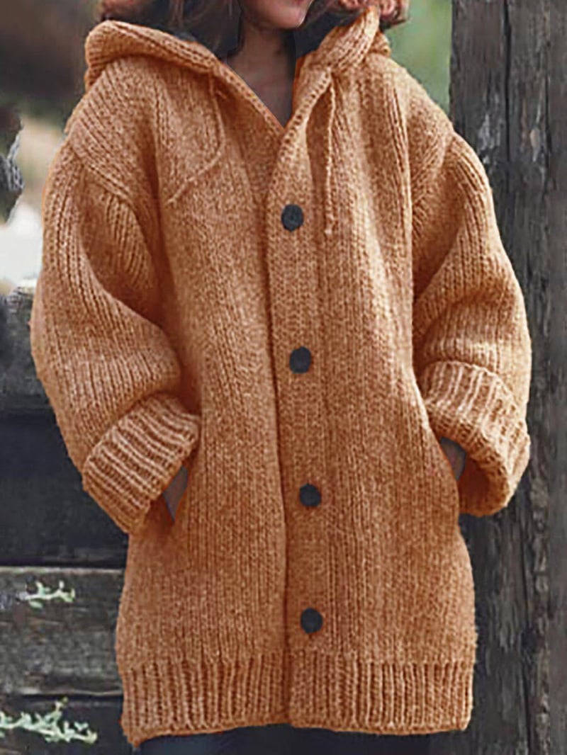 Long Women's Cardigan With Hood | With Buttons
