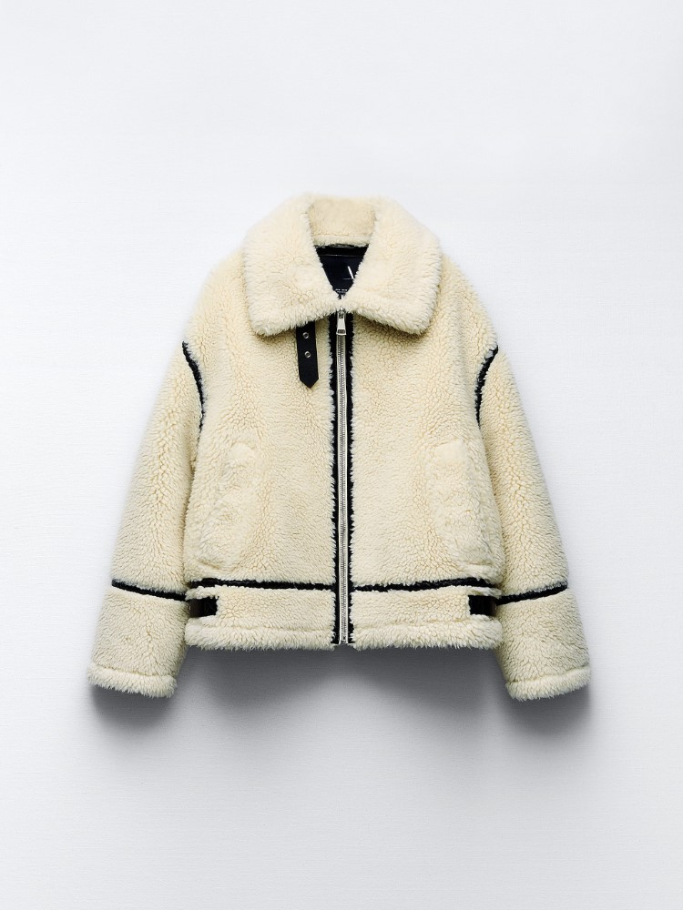 Vania Giacca Teddy Donna – Faux Shearling Morbido Color Crema con Profili a Contrasto
