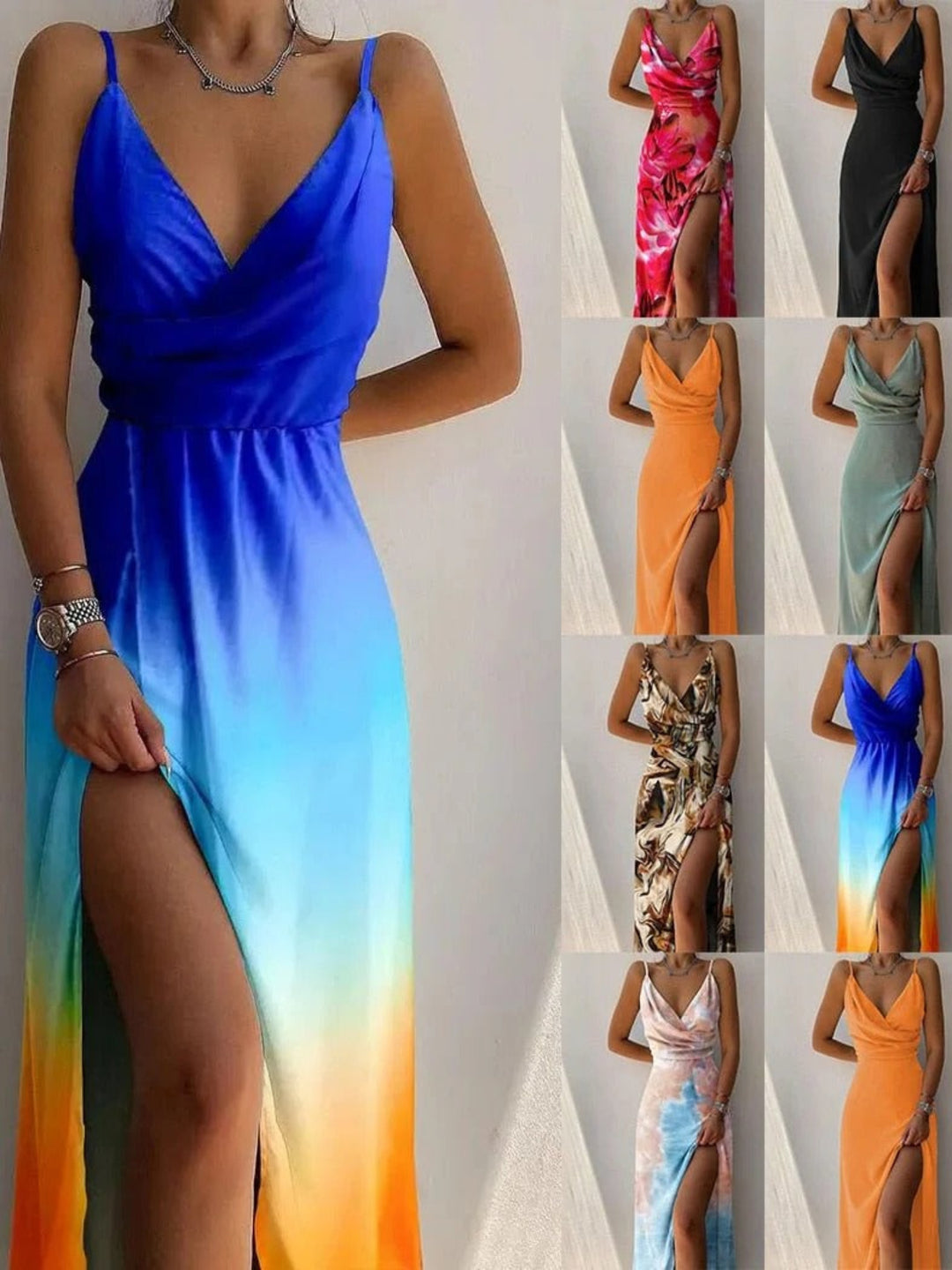 Rochie înfășurată cu bretele subțiri pentru femei | Maxi