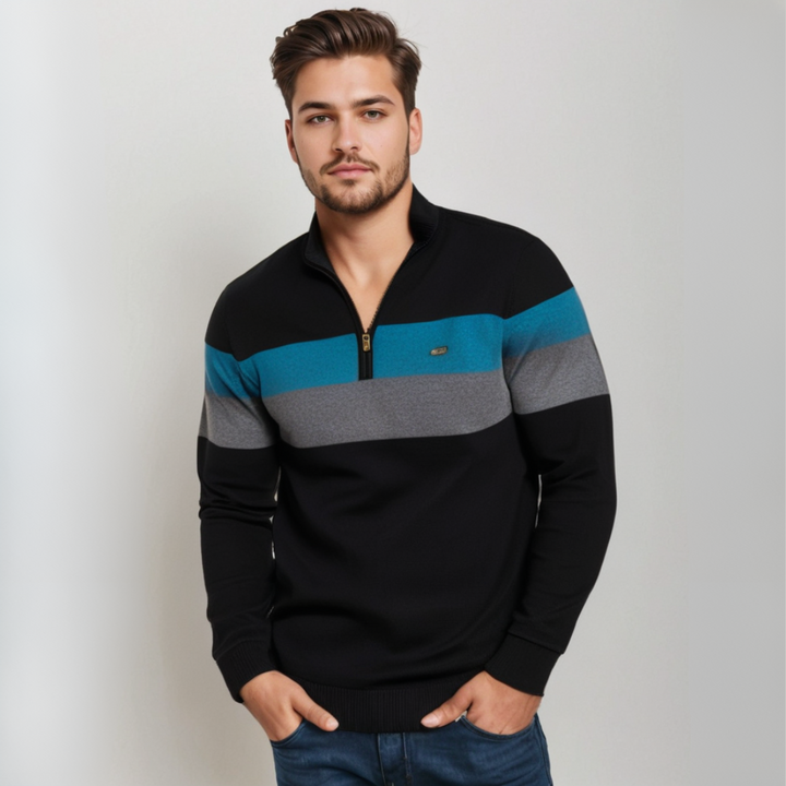 Philipo Pull Homme à Rayures en Polycoton – Confort Premium & Style Casual Élégant