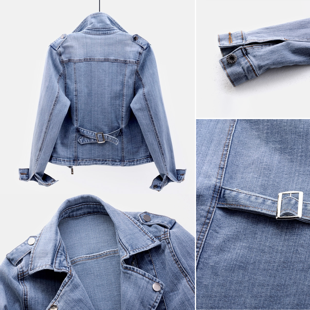 Chaqueta de mezclilla para mujer con mangas largas | con cremallera
