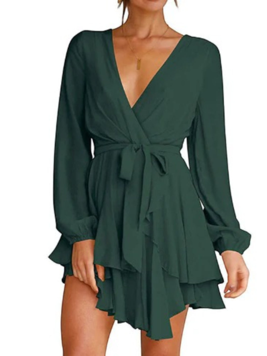Rochie de petrecere cu volane și decolteu în V pentru femei | Mini