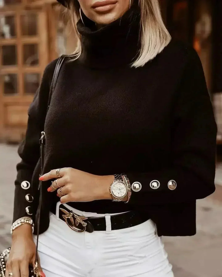 Clara Maglione Donna Collo Alto – Pullover Elegante in Maglia con Bottoni ai Polsini