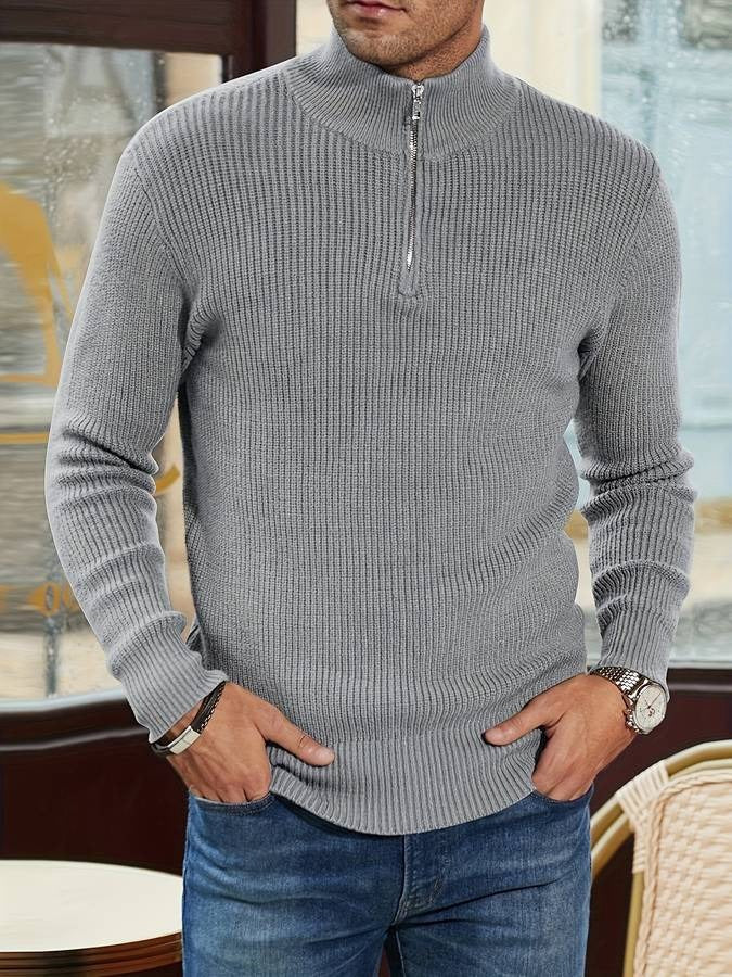 Zayvion Herre Ribstrikket Trøje med Halv Lynlås – Komfortabel Pullover med Moderne Struktur