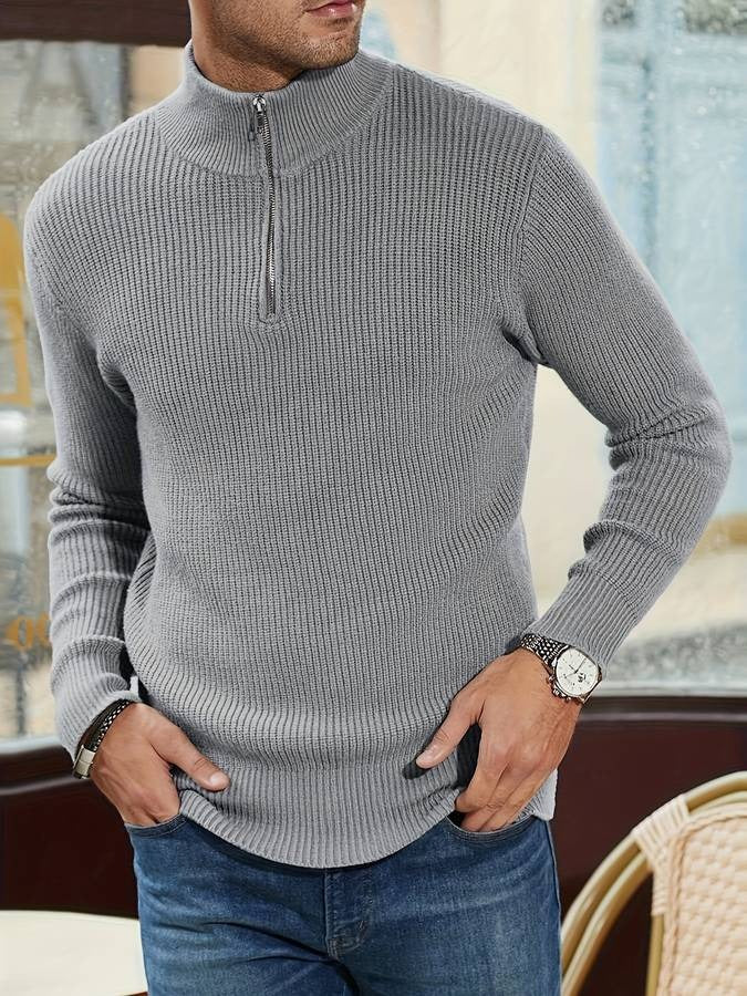 Zayvion Herre Ribstrikket Trøje med Halv Lynlås – Komfortabel Pullover med Moderne Struktur