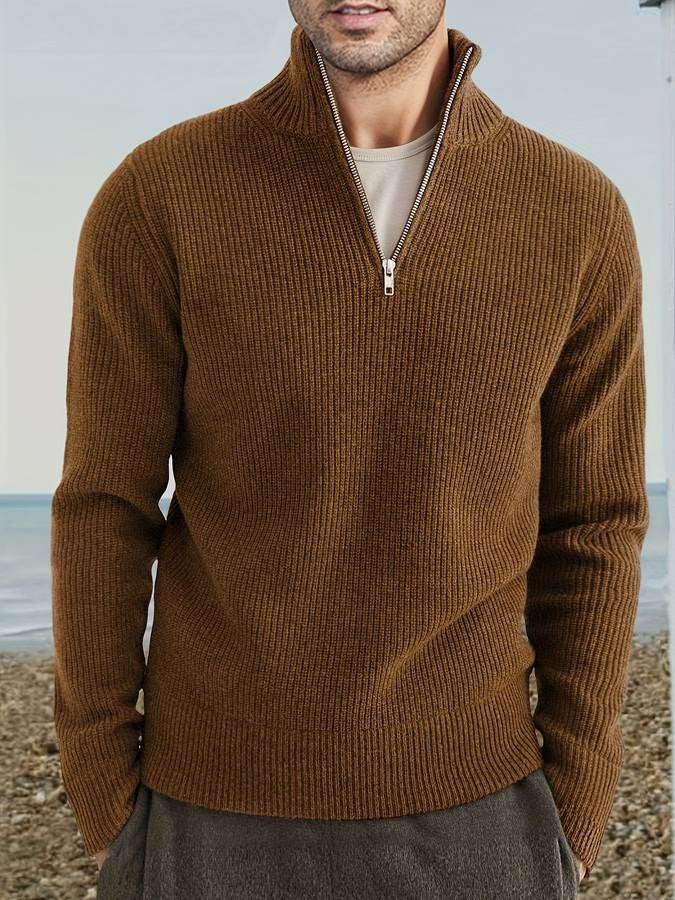 Zayvion Herre Ribstrikket Trøje med Halv Lynlås – Komfortabel Pullover med Moderne Struktur