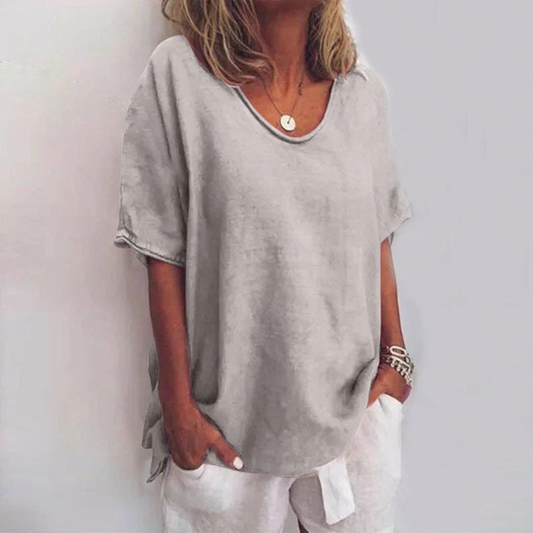Adèle | Bluza Oversize cu Decolteu în V pentru Femei | Mâneci Scurte