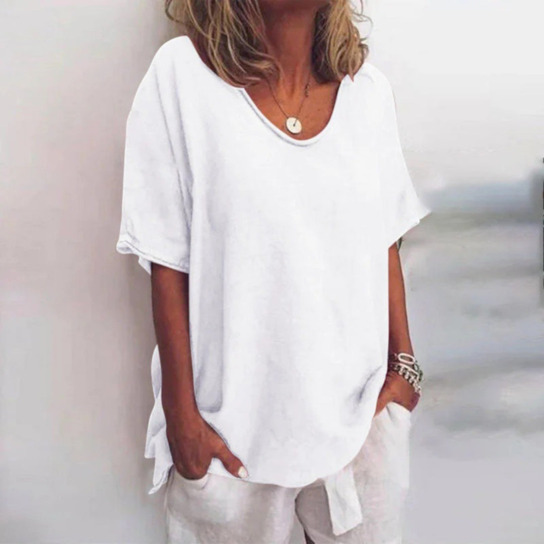 Adèle | Bluza Oversize cu Decolteu în V pentru Femei | Mâneci Scurte