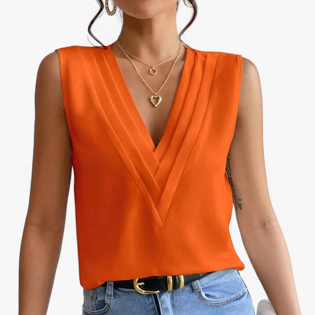 Bluza elegantă cu decolteu în V pentru femei | Fără mâneci