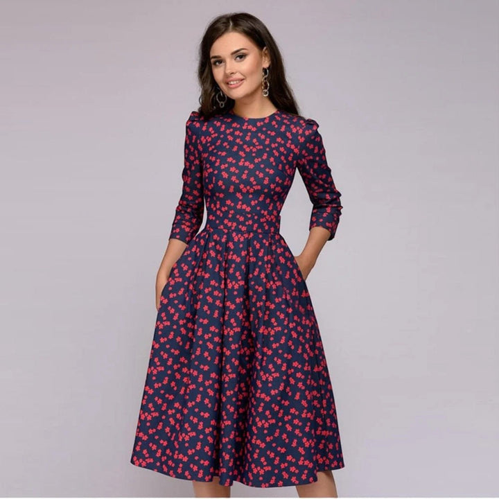 Floral Dress with Round Neck for Women | Midi