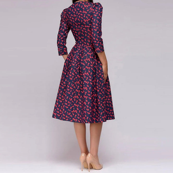 Floral Dress with Round Neck for Women | Midi