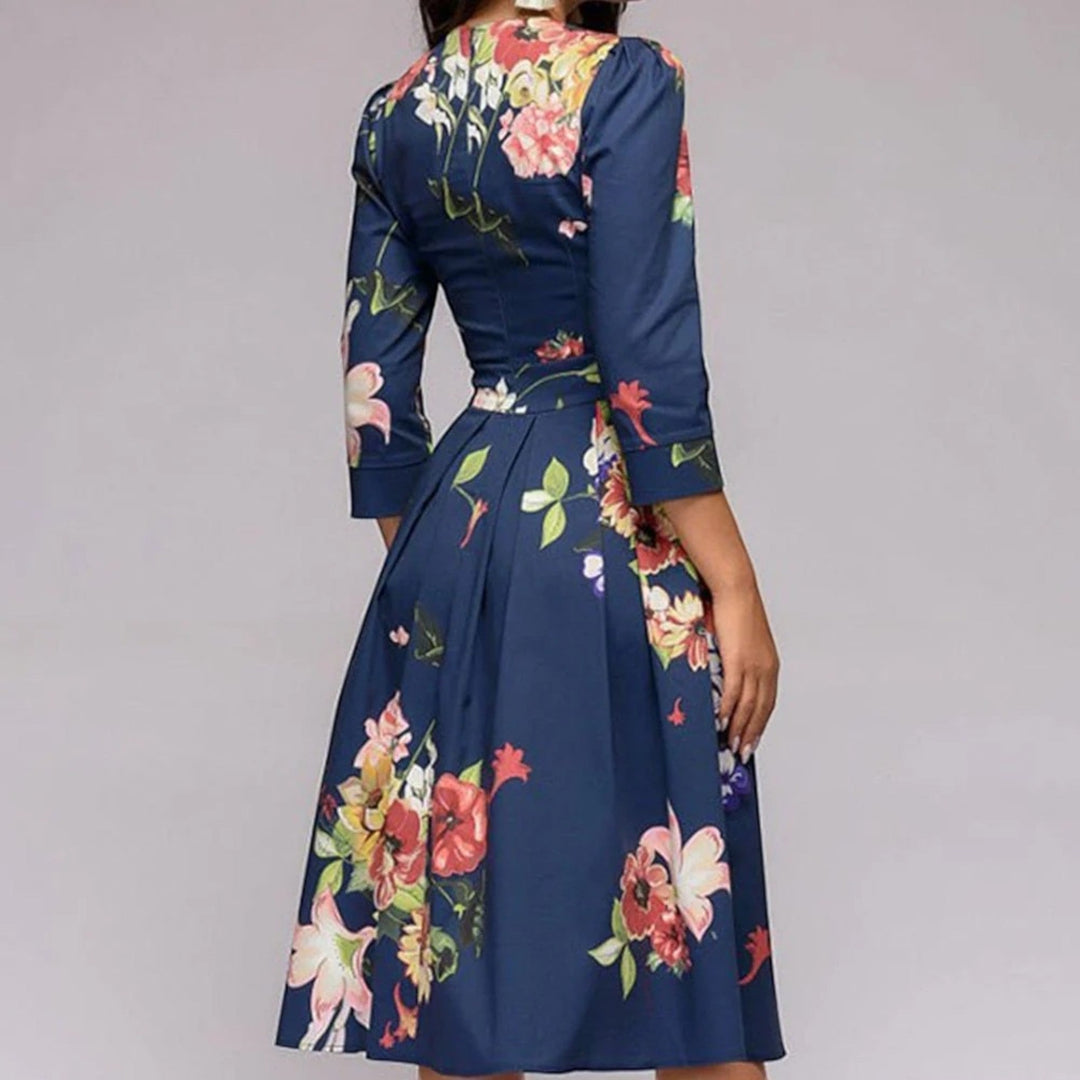 Floral Dress with Round Neck for Women | Midi