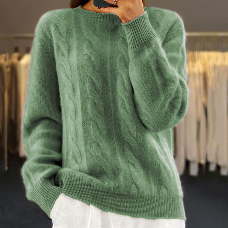 Sofia Maglione a Trecce da Donna – Maglia Oversize in Misto Lana con Motivo Classico