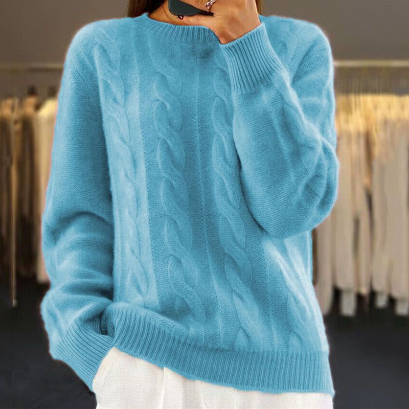 Sofia Maglione a Trecce da Donna – Maglia Oversize in Misto Lana con Motivo Classico