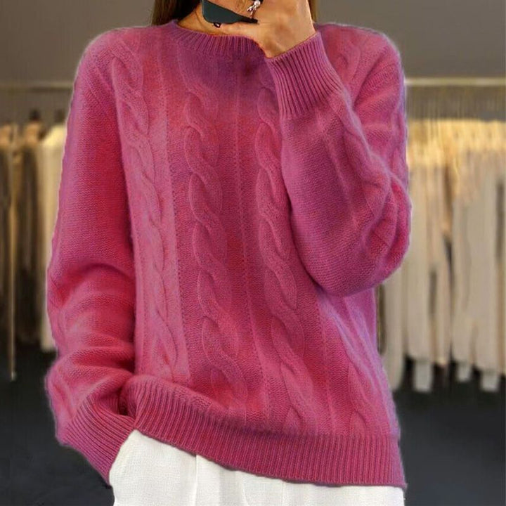 Sofia Maglione a Trecce da Donna – Maglia Oversize in Misto Lana con Motivo Classico