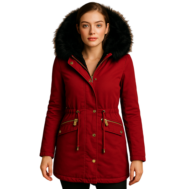 Paula Giacca Invernale Donna – Cappotto Elegante con Collo in Eco Pelliccia e Vita Regolabile
