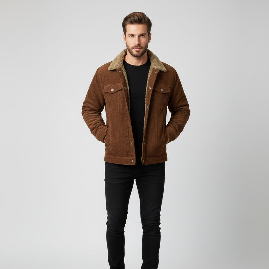 Otto Giacca Uomo in Corduroy – Foderata in Sherpa con Collo Caldo e Stile Robusto