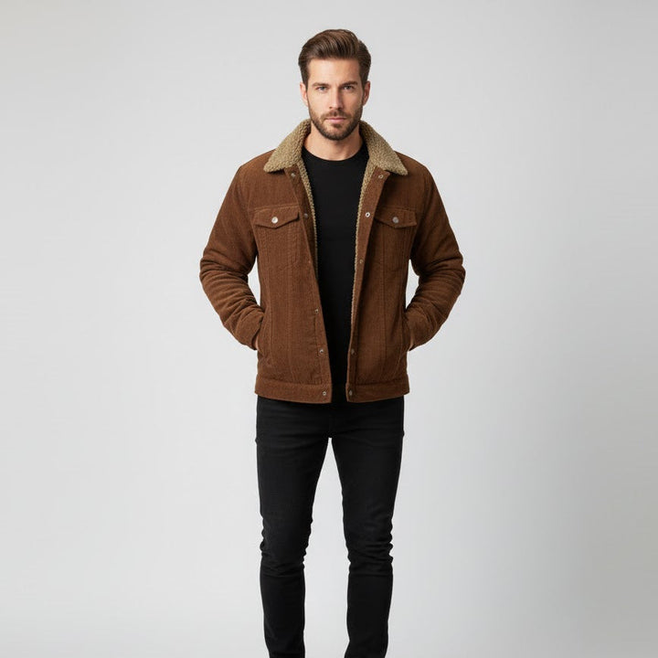 Otto Giacca Uomo in Corduroy – Foderata in Sherpa con Collo Caldo e Stile Robusto
