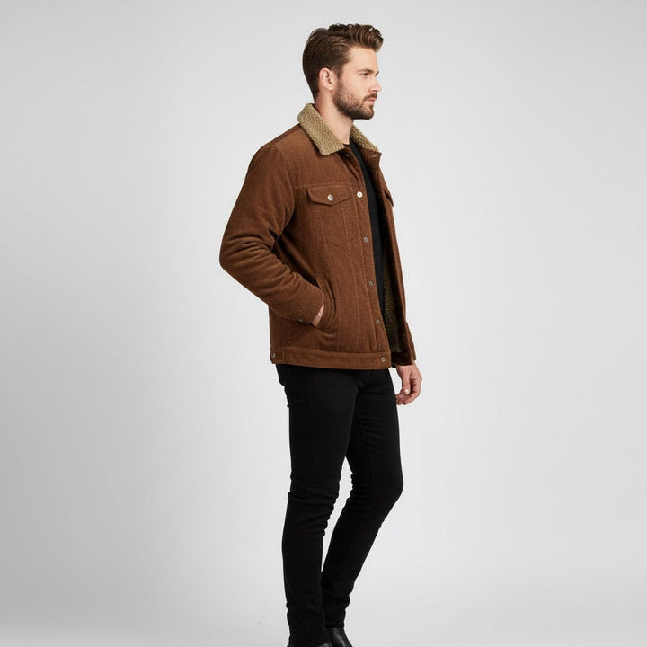 Otto Giacca Uomo in Corduroy – Foderata in Sherpa con Collo Caldo e Stile Robusto